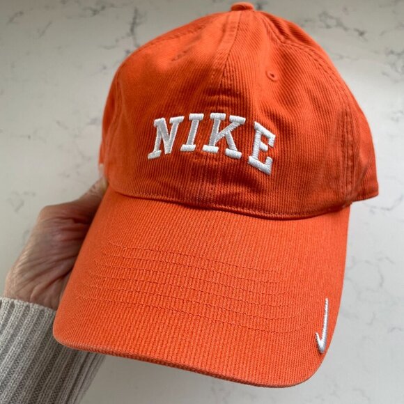 Nike Casual Sporty Corduroy Ball Cap Adjustable Size Orange & White Sz OS - Picture 2 of 7